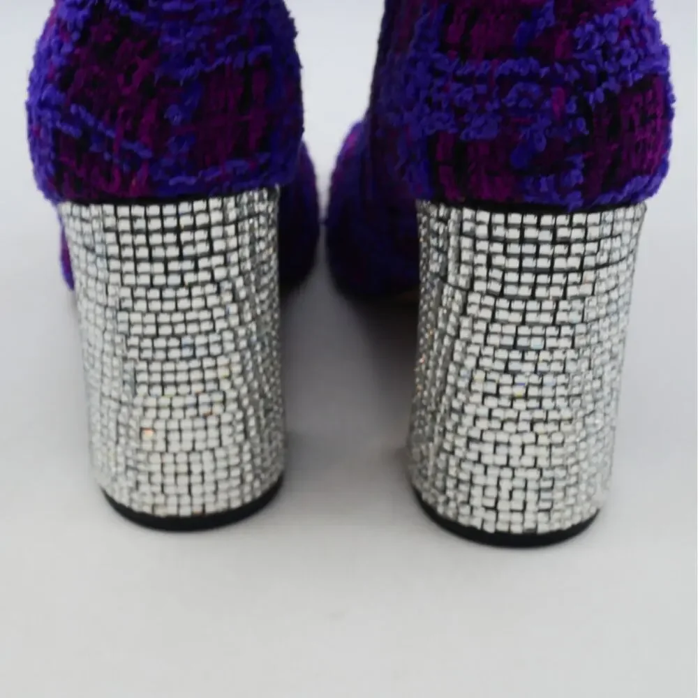 NEW Betsey Johnson Women's 6 Declaan Tall Boots Purple Tweed Rhinestone Heels